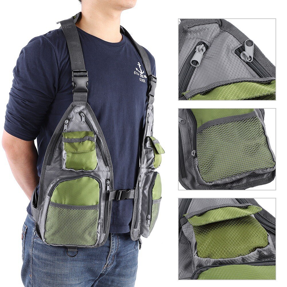 Fishing Vest Padded Neck-Strap With D-Ring Net Breathable Mesh Vest Summer Outdoor Multi-Functional Quick-Dry Fly Vest