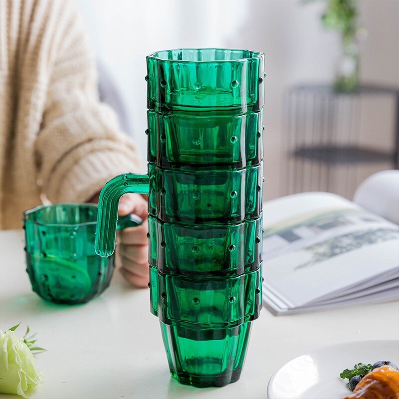 Glaskoppuppsättning kaktusglasuppsättning juicekopp grönt målat glasjuice kaffemugg te 6 st/uppsättning vattenkoppar för dricksuppsättning