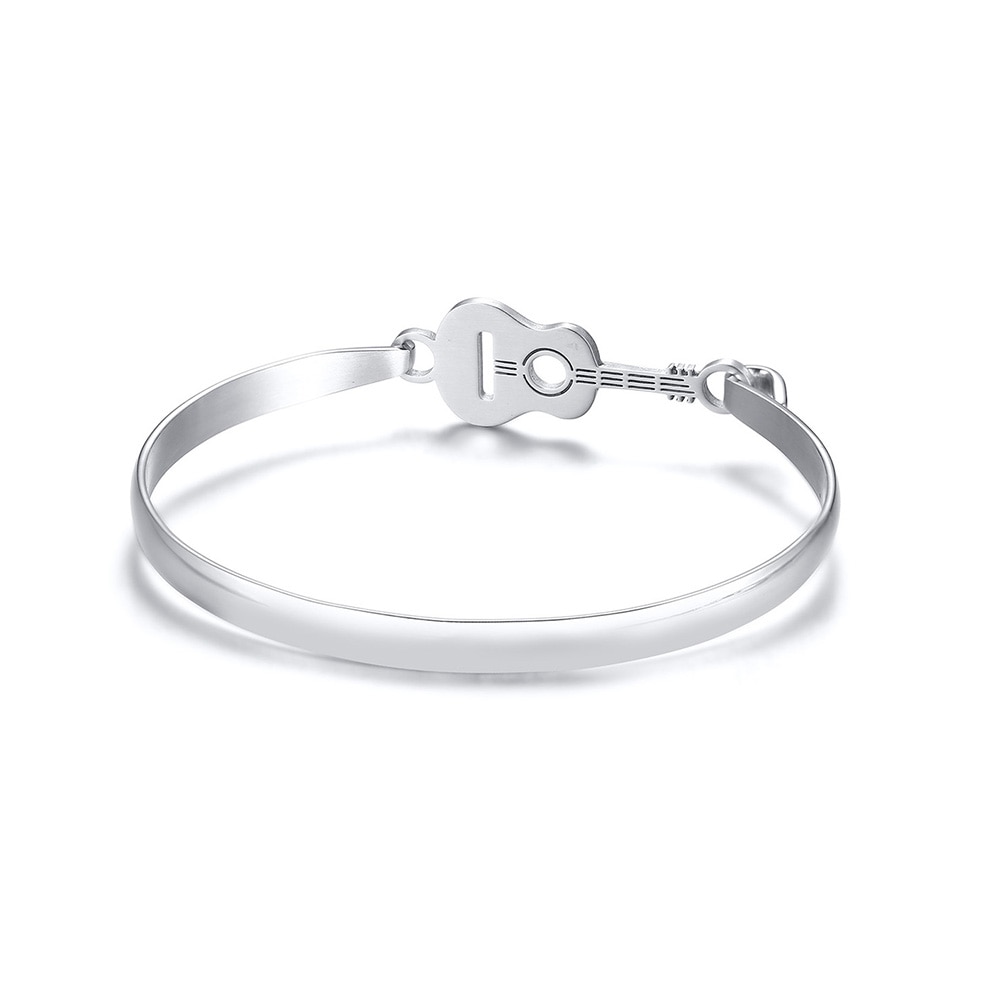 JHSL Men Statement Bracelets Bangles with Guitar Charm Stainless Steel Silver Color Jewelry