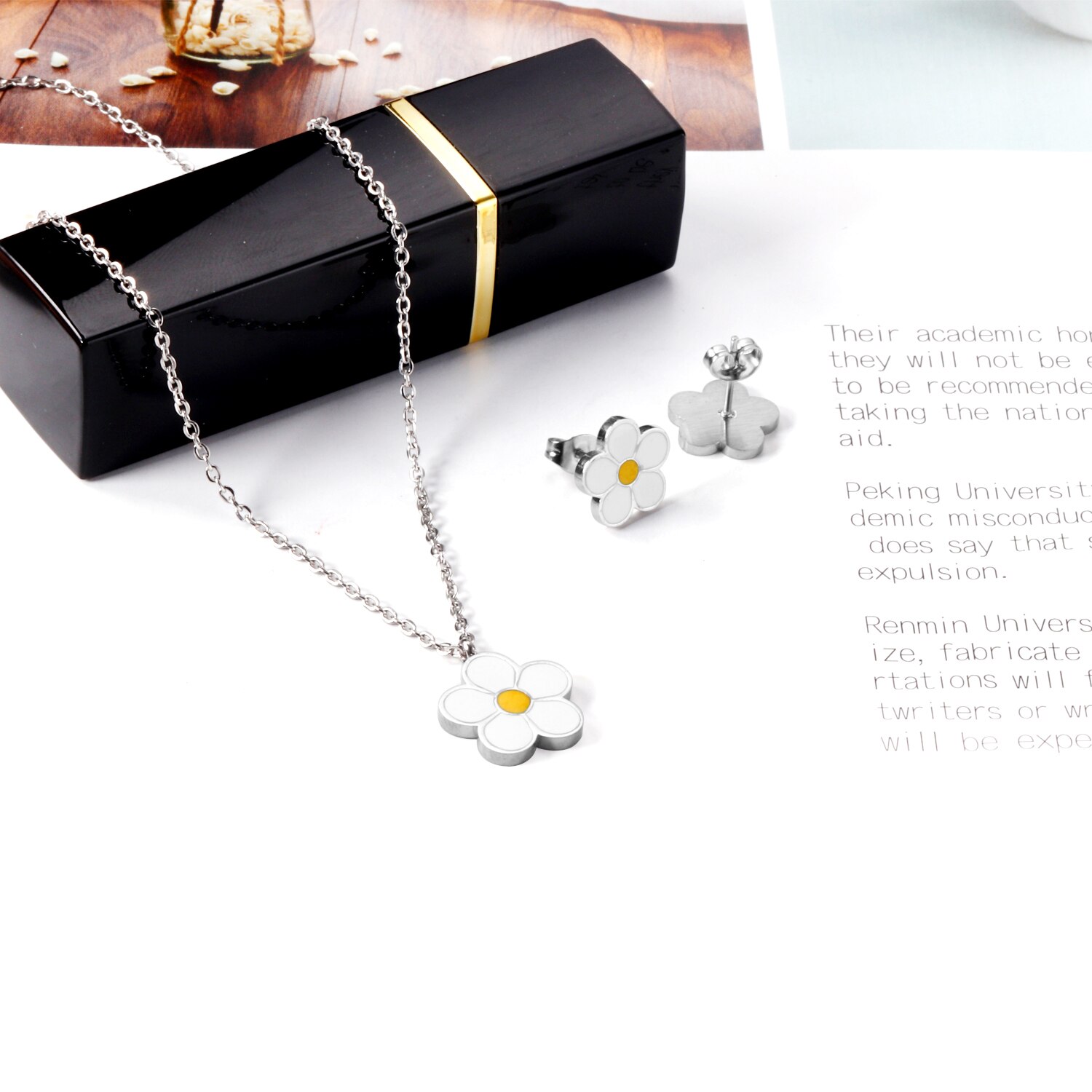 LUXUKISSKIDS collana con ciondolo in fiore di pesco in stile coreano orecchini per donna a forma di fiore set di gioielli per feste bijoux femme