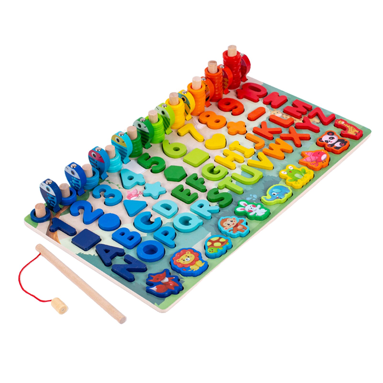 Houten Alfabet Nummer Vissen Dier Vorm Puzzel Educatief Speelgoed