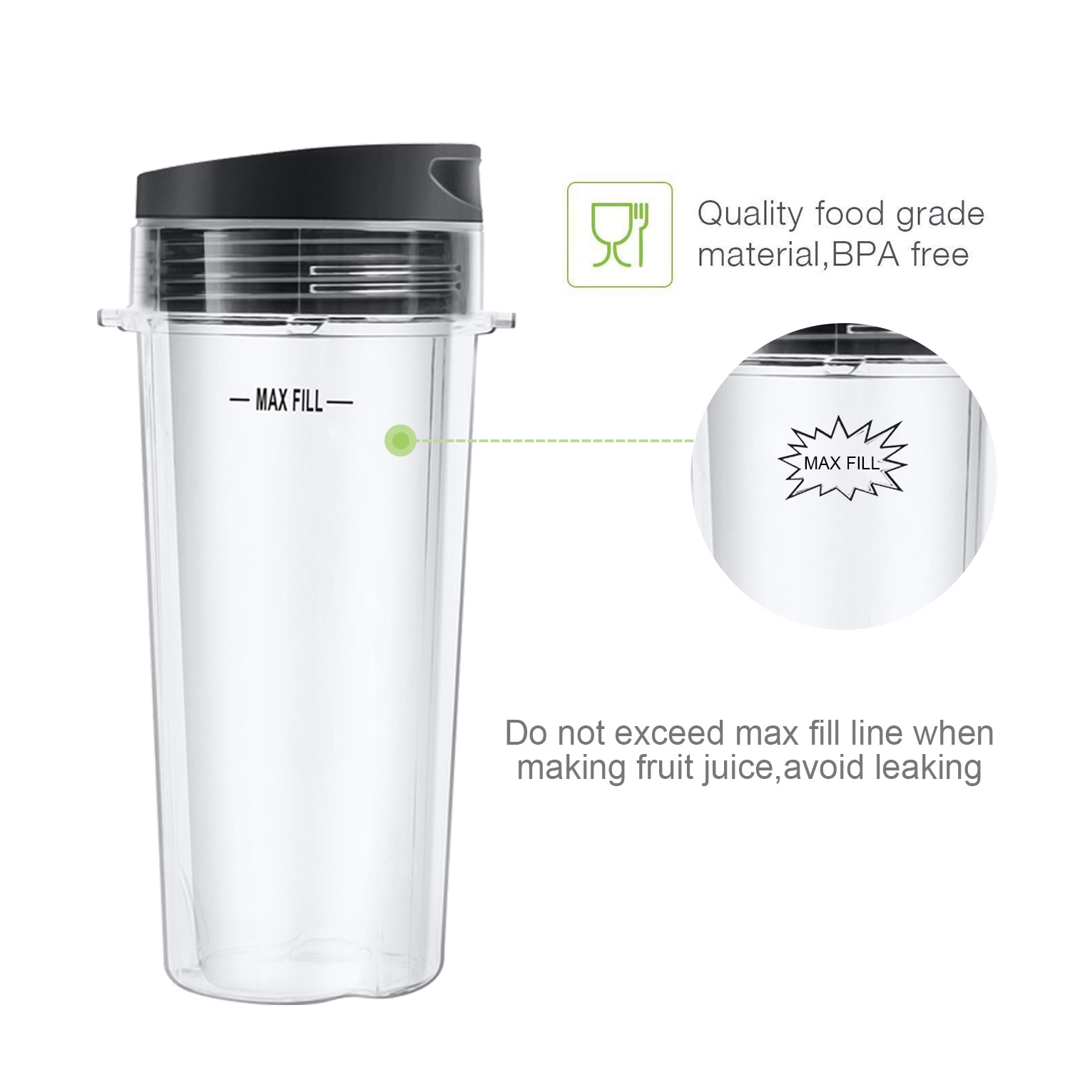 Behogar 2 st 16oz enkla serveringskoppar 4 st lock reservdelar tillbehör till nutri ninja blender