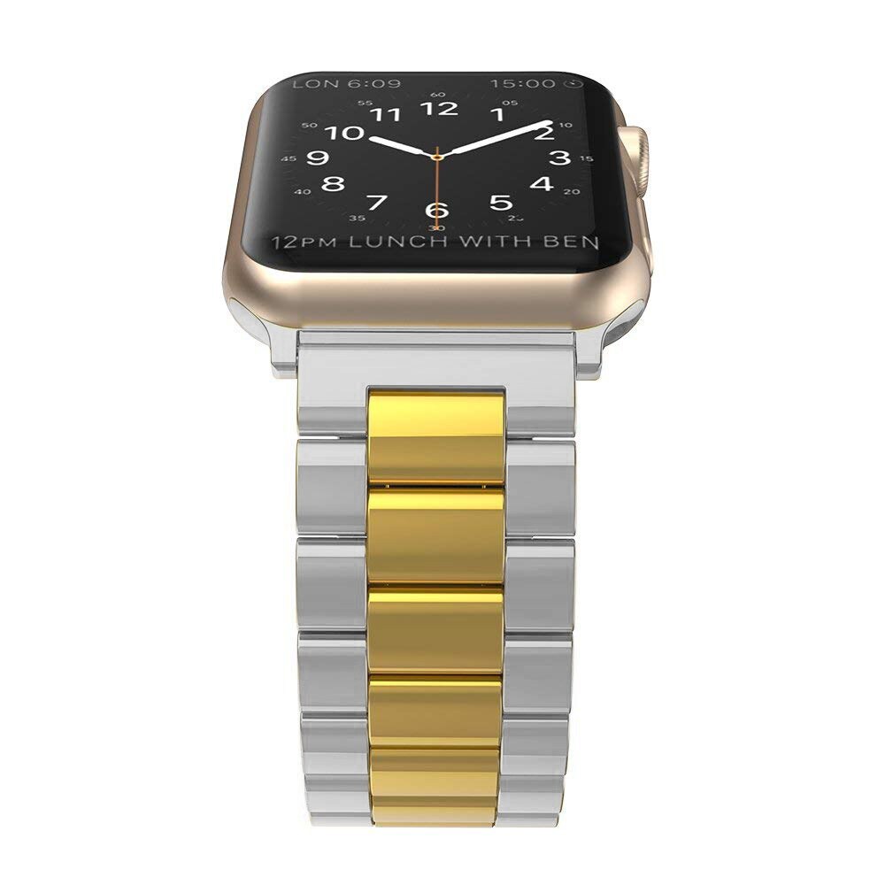 Bracelet en acier inoxydable pour Apple Watch, 38/42mm/40/44mm série 1 2 3 4 5 6, pour iwatch 5, bracelet avec bouton rose or: Silver gold / 42-44