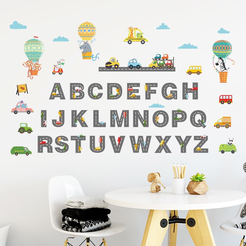 Alphabet Cartoon Wall Stickers Decor DIY Removable Decals for Nursery Kids Baby Room Early Education Kindergarten Posters