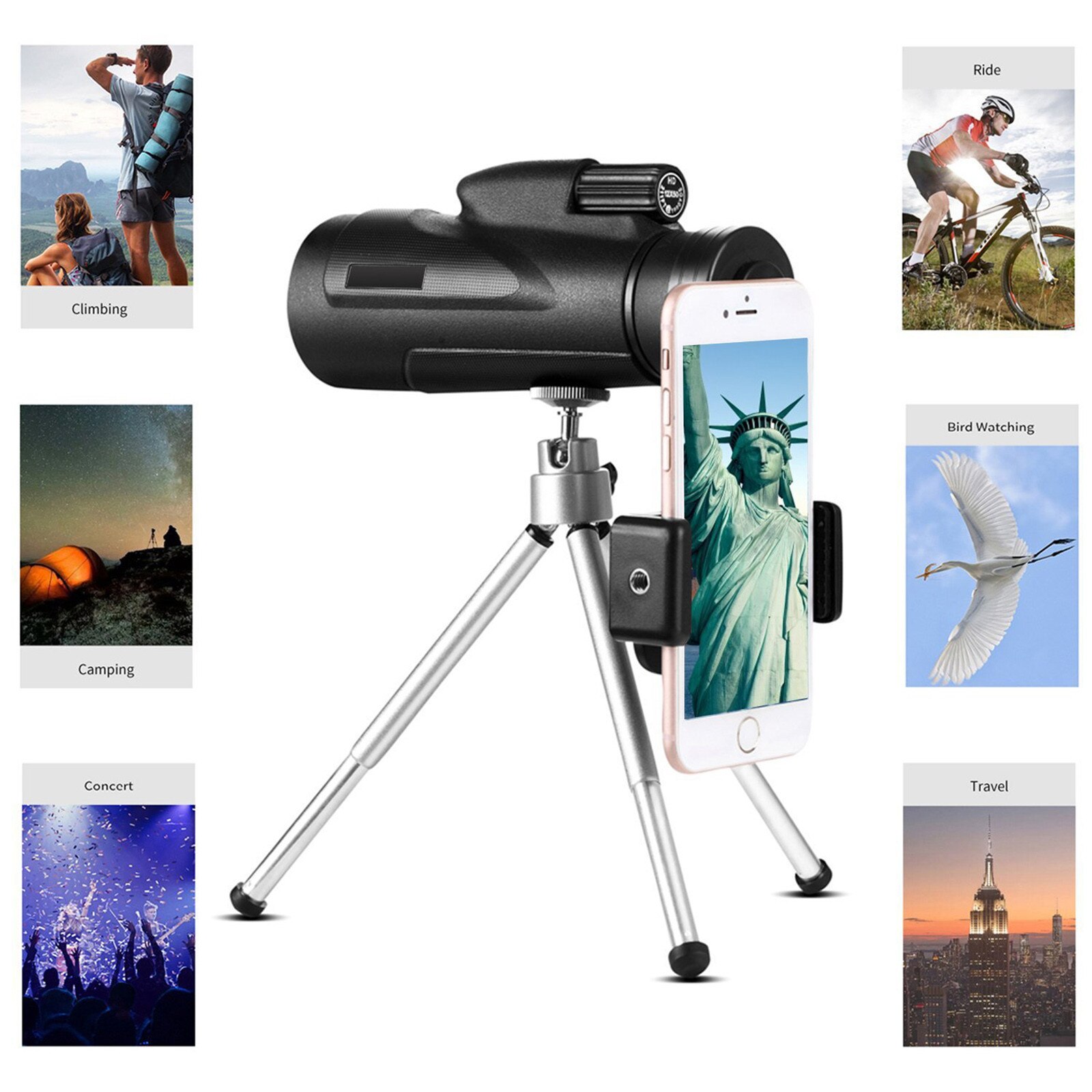 40x60 Low Light Night Vision Monocular High-definition High Magnification Telescope + Adjustable Tripod + Phone Holder