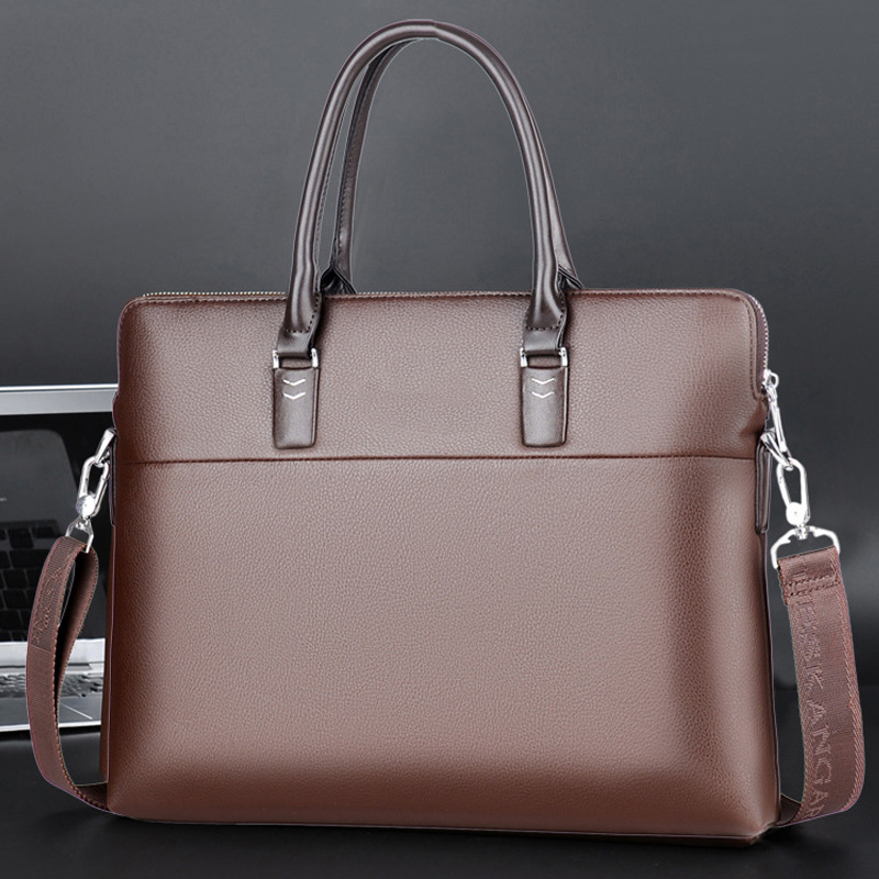 Men's Leather Briefcase - 14" Laptop Office Bag with Shoulder Strap, Waterproof Business Messenger Bag: Brown