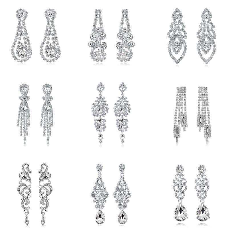 Klassische Kristall Lange Ohrringe für Frauen Schmuck Klar Farbe Strass Hochzeit Partei Baumeln Ohrringe Bräute