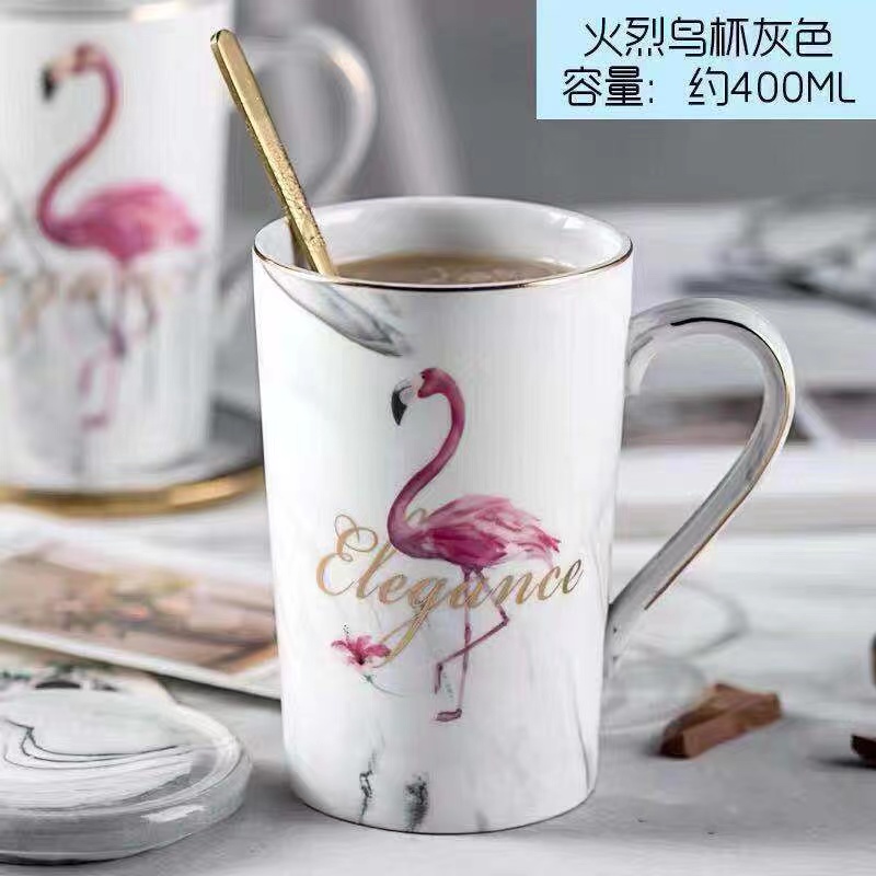 Taza grande de cerámica para café y oficina, tazas de porcelana con flamencos, té, 200-400ML: 01