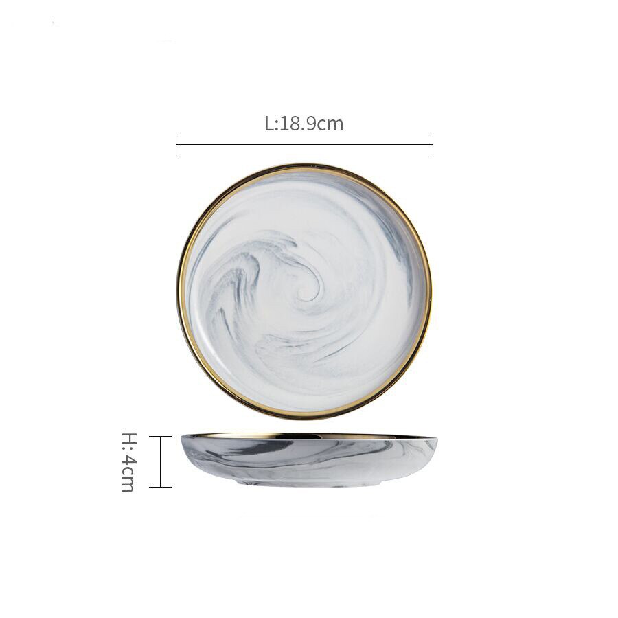 Europæisk marmorstrimmel keramik bordservice guldkant keramisk plade husholdnings salat bøf fad bakke suppeskål porcelæn sauce fad: 7 tommer dyb plade