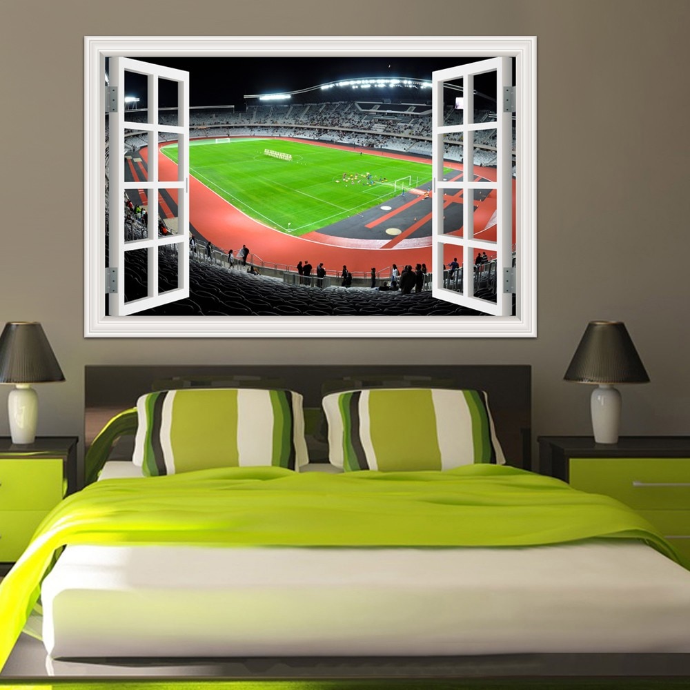 Eine Stück3d Fenster Zauberstab Aufkleber FußBall FußBall Spielplatz Sport Selbst-Klebstoff Aufkleber Moderne Zauberstab Kunst Schlafzimmer Wohnzimmer Dekor