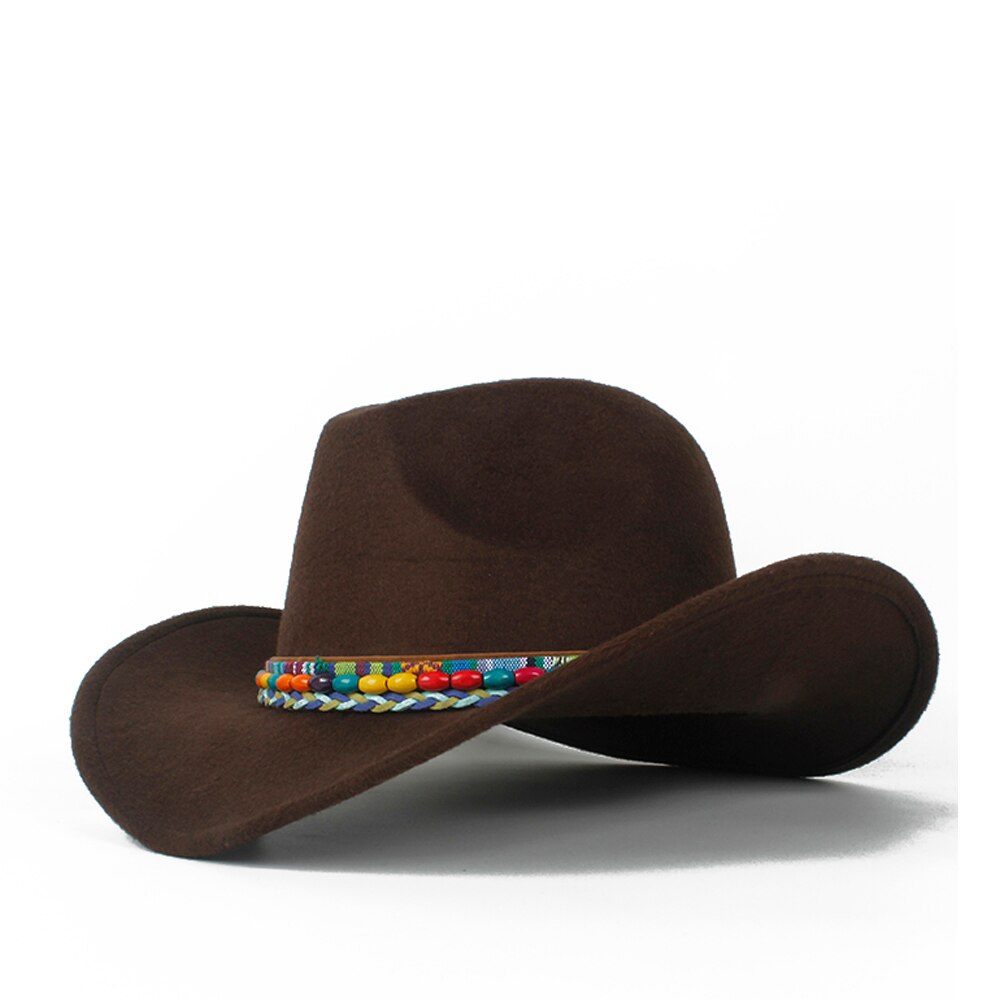 Barn ull ihålig western cowboyhatt roll-up brätte pojke flicka outblack sombrero hombre jazz keps storlek 52-54: Kaffe