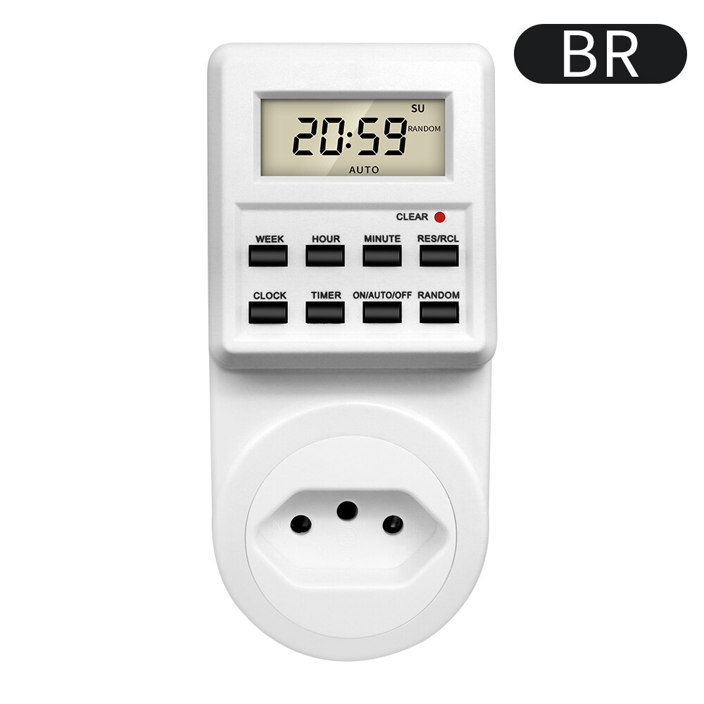 Electronic Digital Timer Switch Socket 24 Hour Cyclic Kitchen Timer Outlet Programmable Timing Socket EU UK AU US BR FR IT Plug: BR Plug