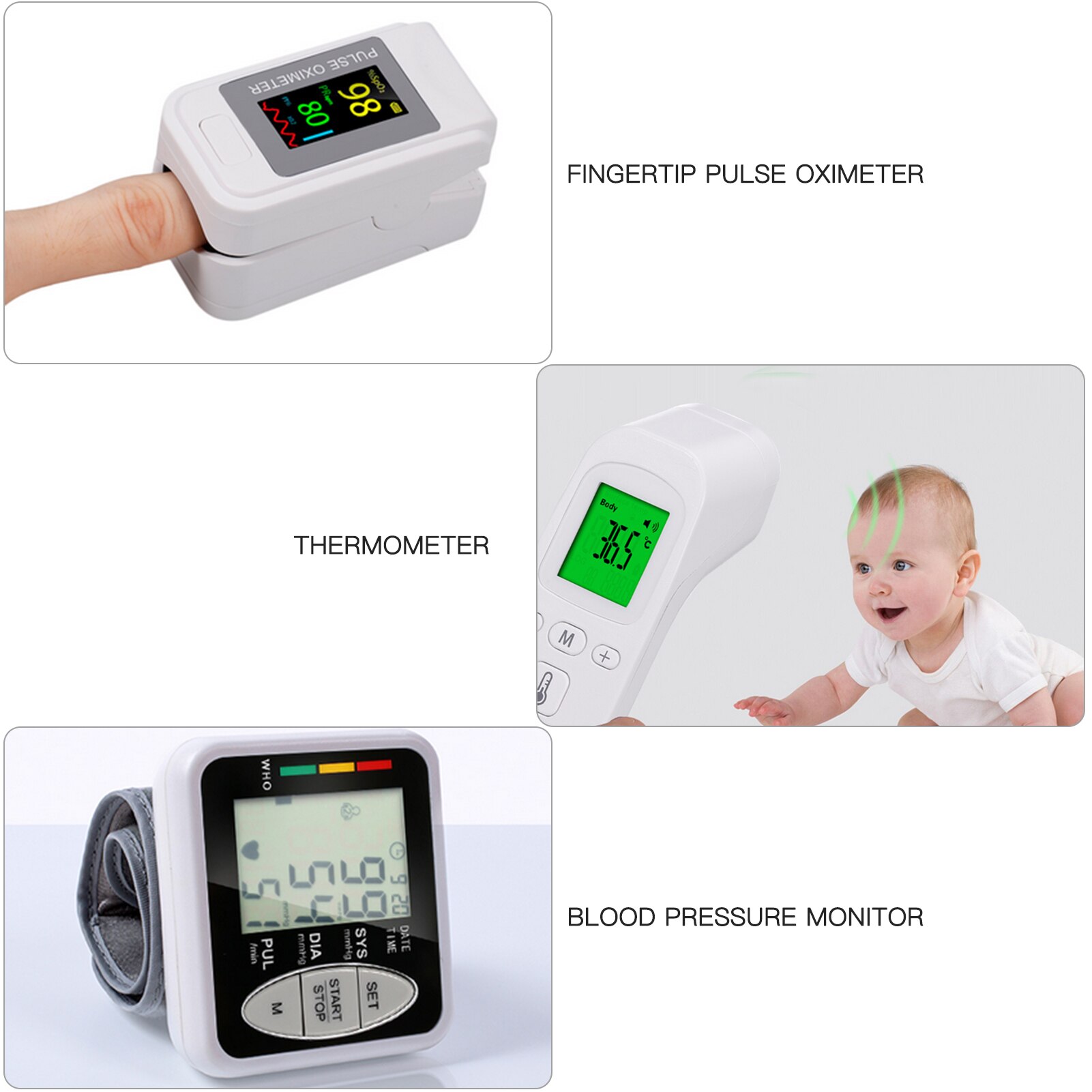 Oxymetre Oximetro Pulse Oximeter Blood Oxygen Monitor Pulse Oxygen Saturation Monitor Pulsoksymetr Thermometer Sphygmomanometer