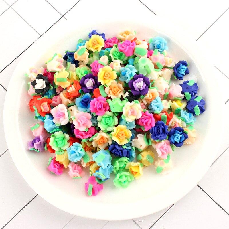 6pcs Rose Flower Handmade Soft Polymer Clay with holes For DIY Necklace Bracelet Hair Ornament Jewelry Making