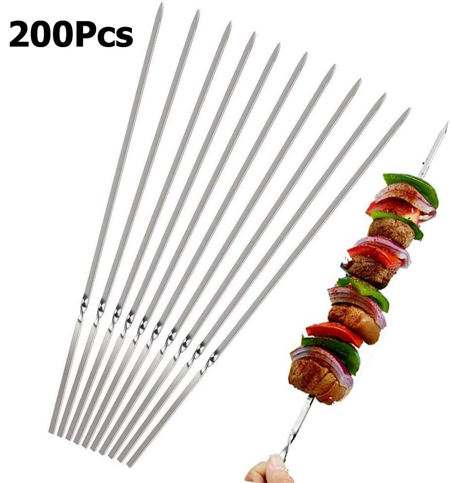 50/100/200 Pcs Reusable Flat Stainless Steel Barbecue Skewers BBQ Needle Stick For Outdoor Camping Cooking Grilling Skewers: 200pcs