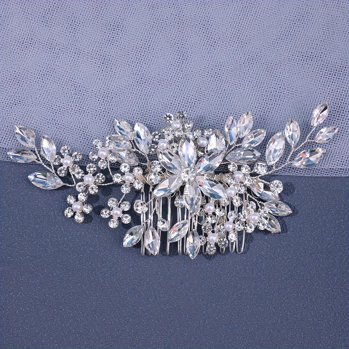 Peinetas para el pelo de novia con flores de cristal y perlas, joyería para el cabello con diamantes de imitación, accesorios de boda, Tiara nupcial, diadema, tocado de perlas para graduación