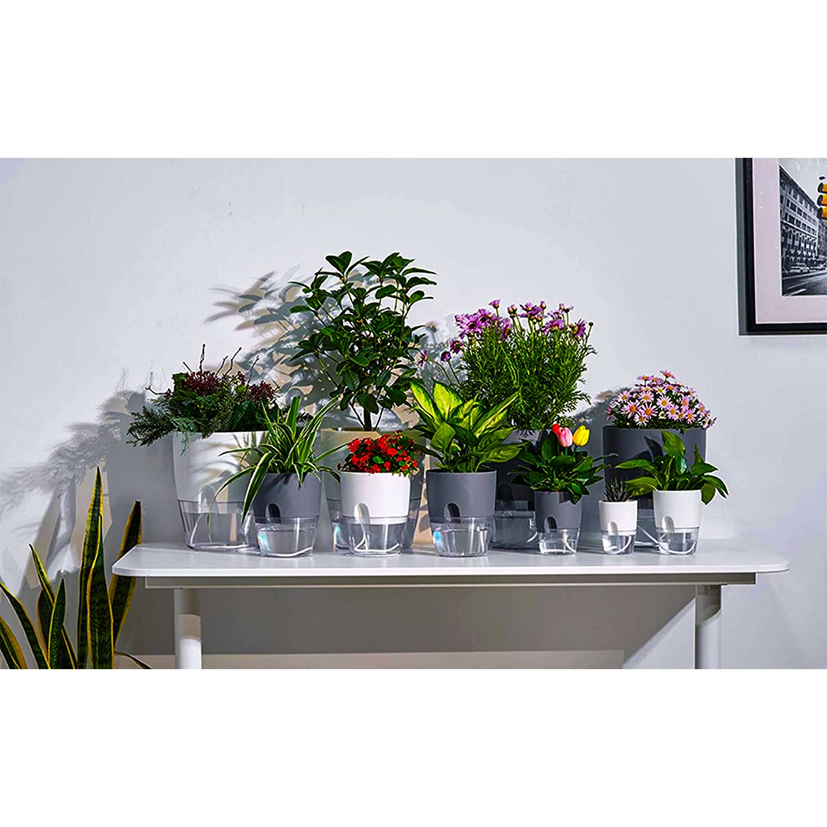 2 Layer Watering Planter Lazy Self Watering Pot Automatic Succulent Container for Flower Plant Indoor Supplies White Gray