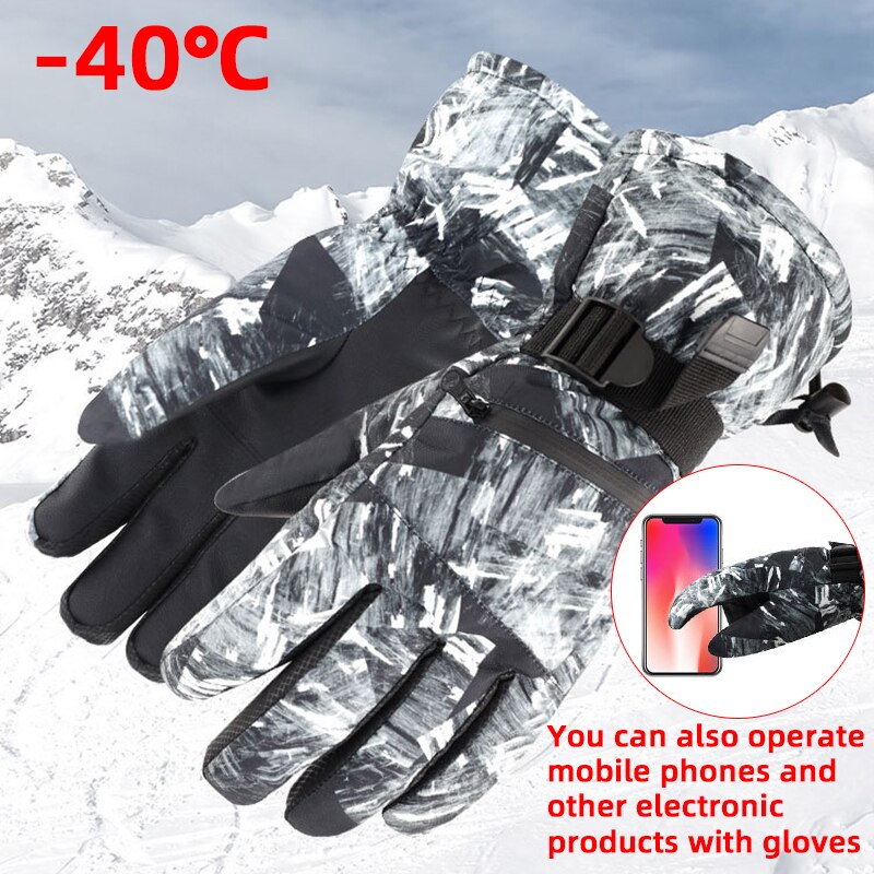 Guantes de esquí para hombre, manoplas de lana para Snowboard, Motociclismo de invierno, resistentes al viento, impermeables, Unisex, con pantalla táctil: Black and gray / XL