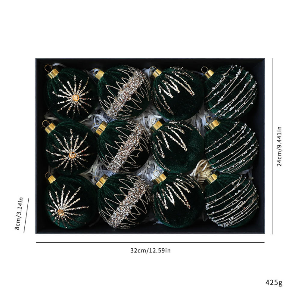 12-teiliges Weihnachtskugel-Ornament-Set Mit Samtbe Produktbild