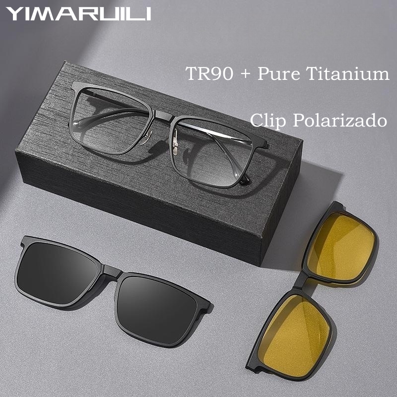 YIMARUILI, gafas con Clip magnético polarizado a la TR90, gafas graduadas ópticas cuadradas Retro de titanio puro, montura para hombres