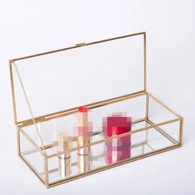 Geometry Glass Jewelry Box Accessories desktop makeup mirror Multifunction Storage Display Boxes & Bins: Red