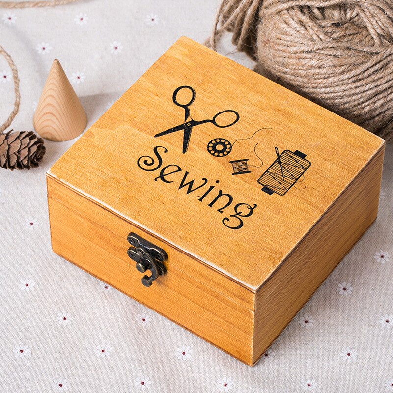 Caja de madera para costura, Artículos y accesorios para costura, caja de trabajo para reparación, suministros de costura, caja de almacenamiento, almacenamiento de herramientas de costura