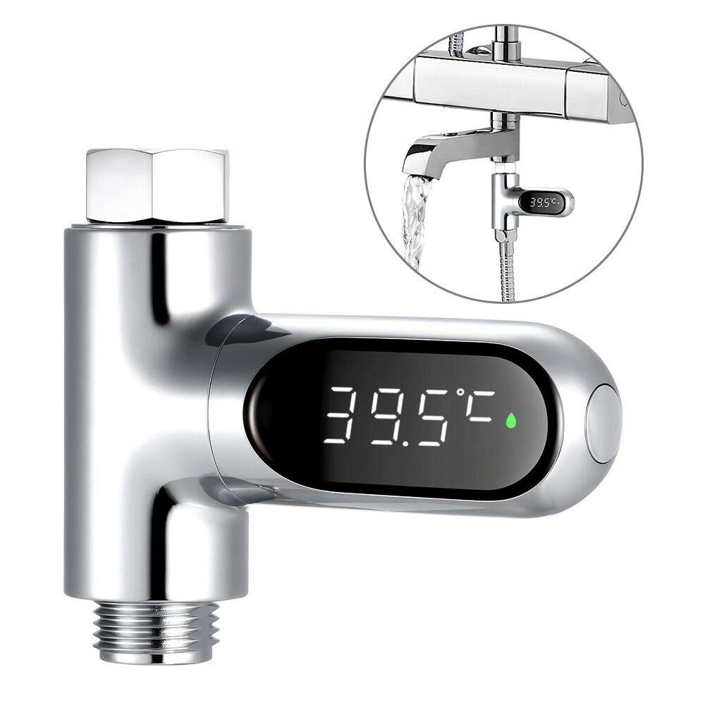 Ledet digitalt termometer vandbruser vandhaner baby real-time vandstrøm køkken badeværelse temperatur indendørs skærm 360 ° roterende