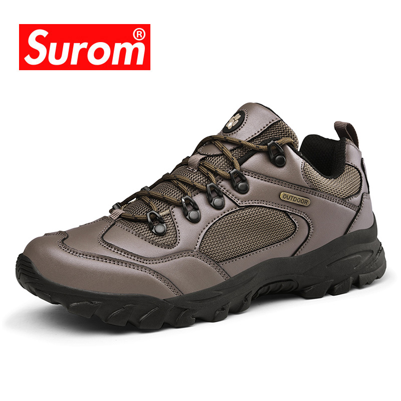 SUROM Autumn Mens Boots Outdoor Non-slip Rubber Shoes Breathable Thick Sole Low Work Boot Super Big Size 39-49 Male Footwear