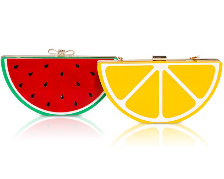 Bolso de noche especial para mujer, pochette de acrílico con de sandía, limón, fruta, lazo, bolso de noche pequeño, con retazos, Blosa D0234