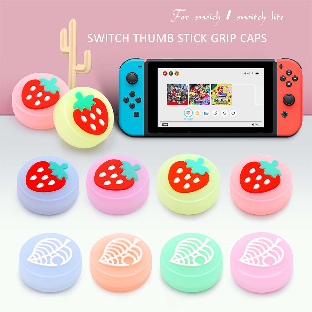 4Pcs Luminous Light Leaf Strawberry Thumb Grip Cap Controller Analog Protective Cover For Nintendo Switch/Lite Joy-Con