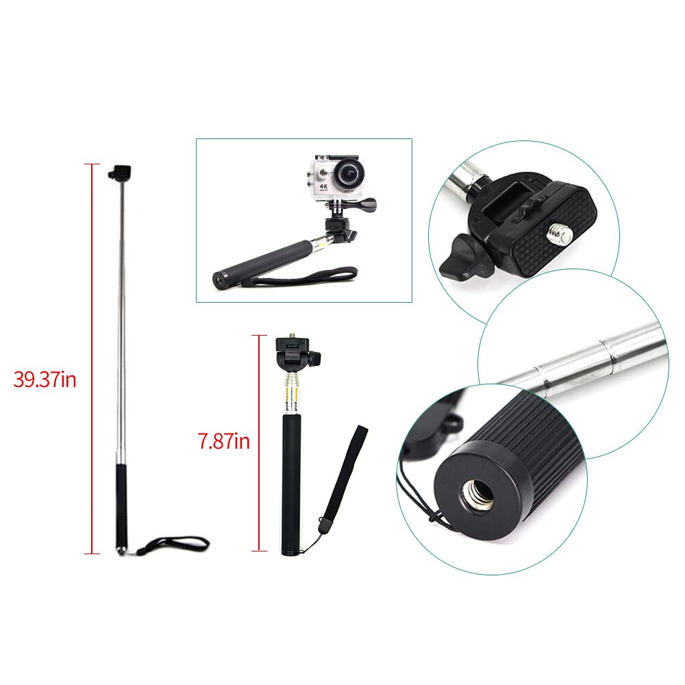 Fästen för gopro tillbehör set för go pro hero 7 svart 6 5 kit 3 -vägs selfie stick för eken  h9r h8r /  för xiaomi yi eva fodral