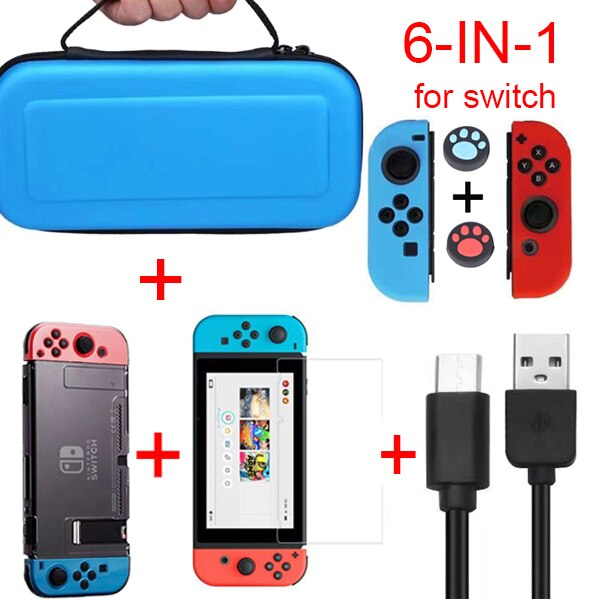 9 in 1 per gioco nintendo switch Kit accessori nintedo con impugnature per volante custodia in Silicone nitendo swich Joy-con: 6-in-1 Blue