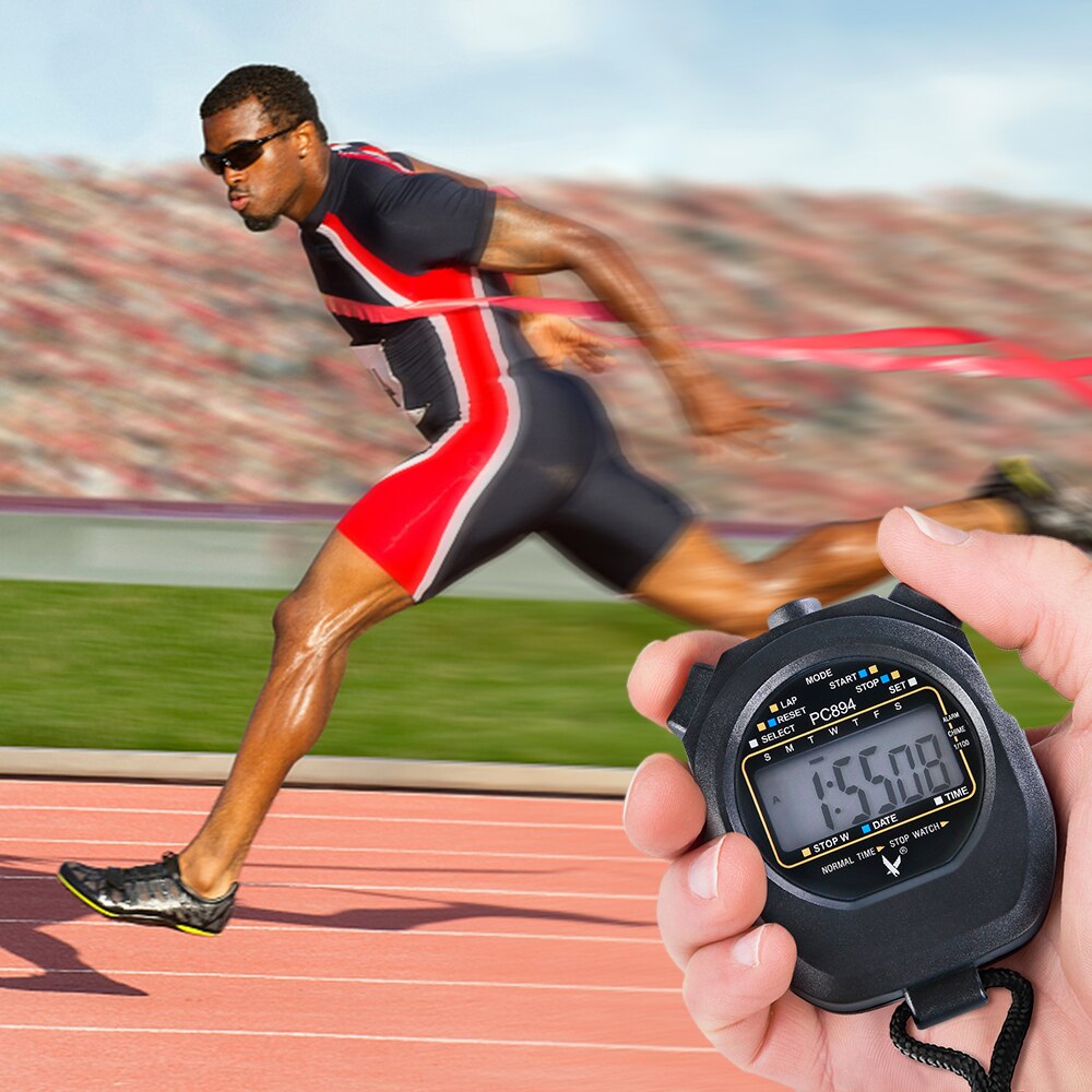 Single Row 2 Memories Stopwatch Sports Timer IPX7 Waterproof with Calendar Alarm Stopwatch with Time Date Display Digital