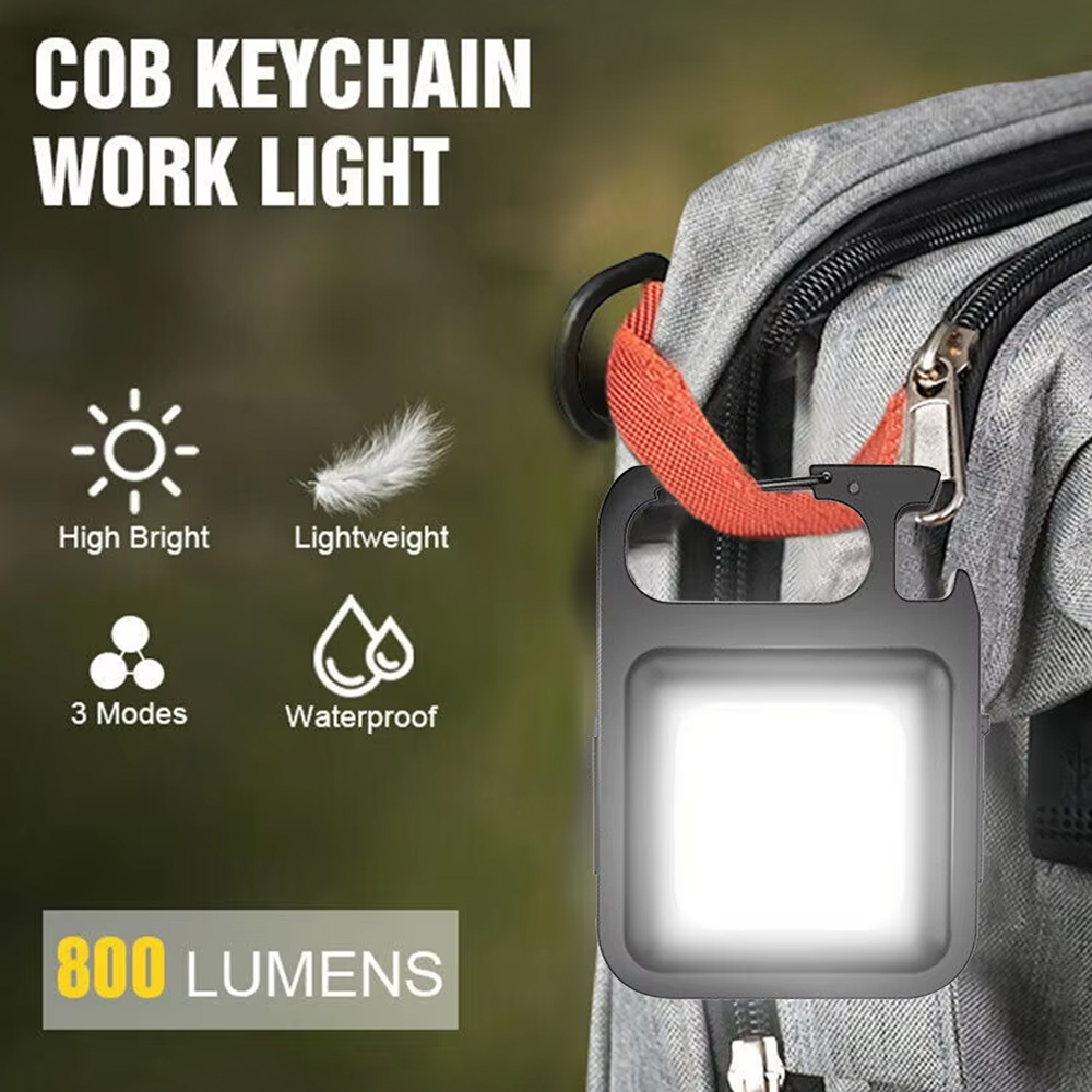 1pc/2pcs cob chaveiro luz de trabalho lanterna chaveiro luz de emergência, abridor de garrafa, mini lanterna com base magnética