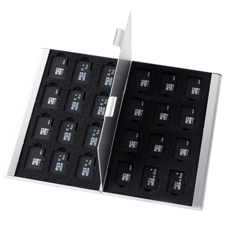 Zilver Aluminium Memory Card Storage Case Box Houder Voor 24 Tf Kaarten