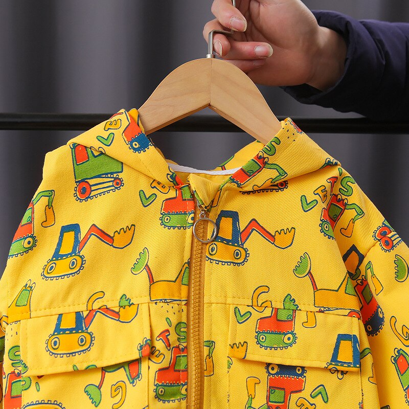 Bebê menino roupas primavera e outono moda impressão dos desenhos animados com zíper casaco de jaqueta com capuz das crianças casuais esportes outerwear menino jaqueta
