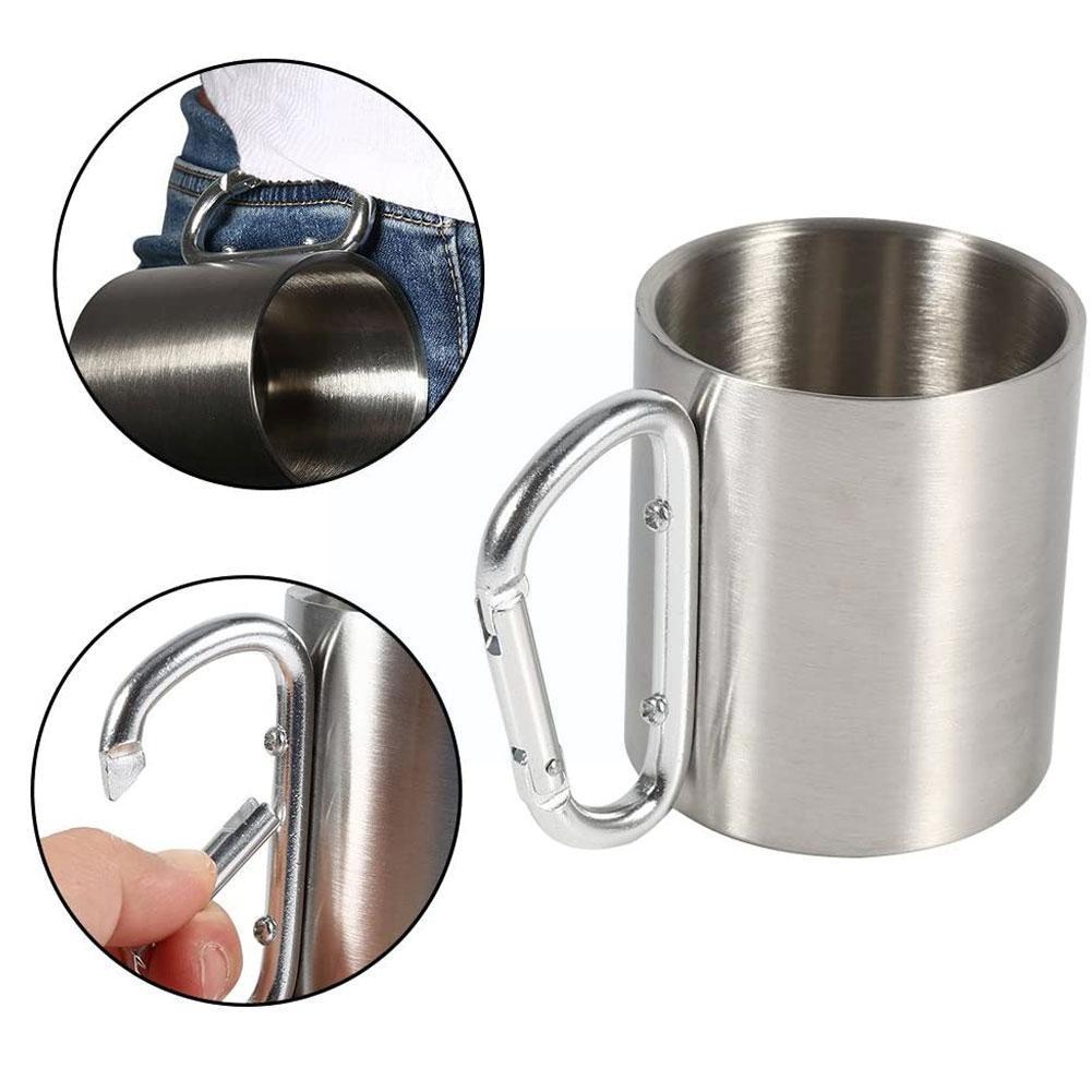 220ml Camping Cup Travel Steel Carabiner Hook Handle Mug Hike In Outdoor Water Picnic 2 Cup, 1 I7n6