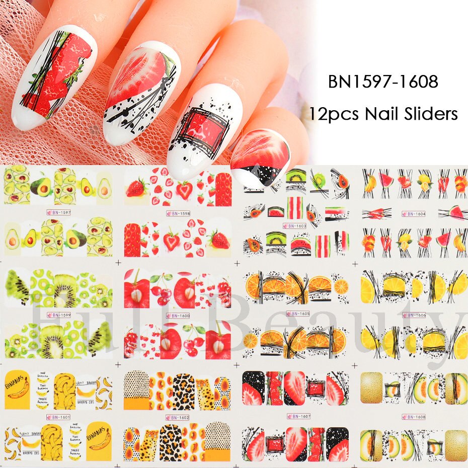 12 st jul nagelklistermärken set santa älg snögubbe vattenöverföringsreglage för naglar tecknad vinter år manikyr jibn/a -1: Bn1597-1608