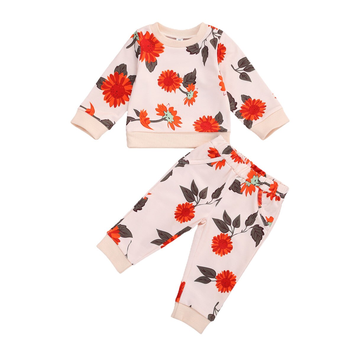 0-24m efterår baby piger drenge tøj sæt blomster print langærmet pullover sweatshirts toppe bukser