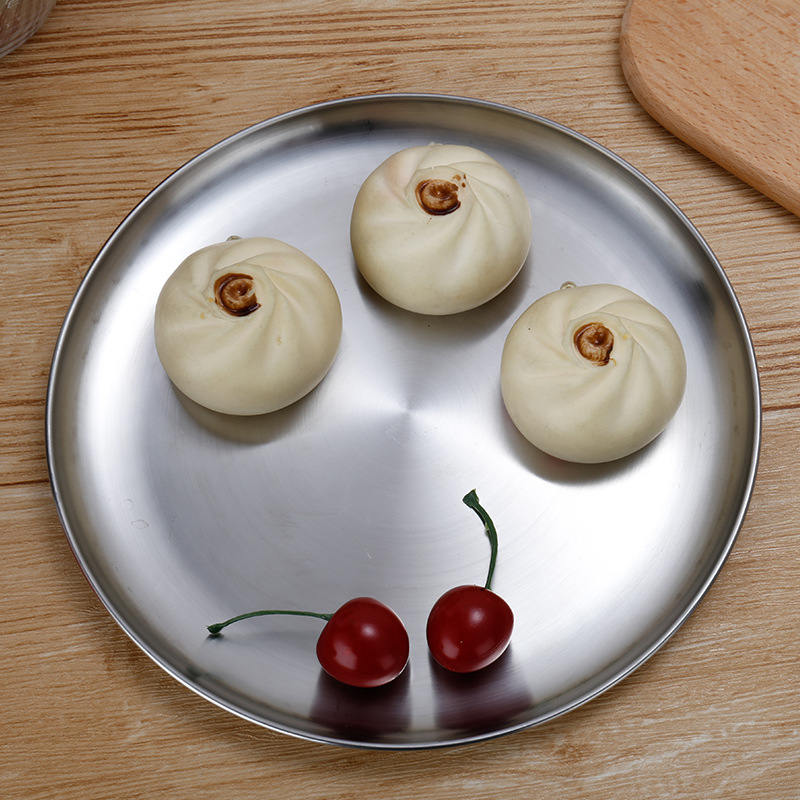 Køkken rustfrit stål rund tallerken tykkere picnic bbq kød grøntsag frugt brød smør holder beholder dia . 20/23 cm 1pc