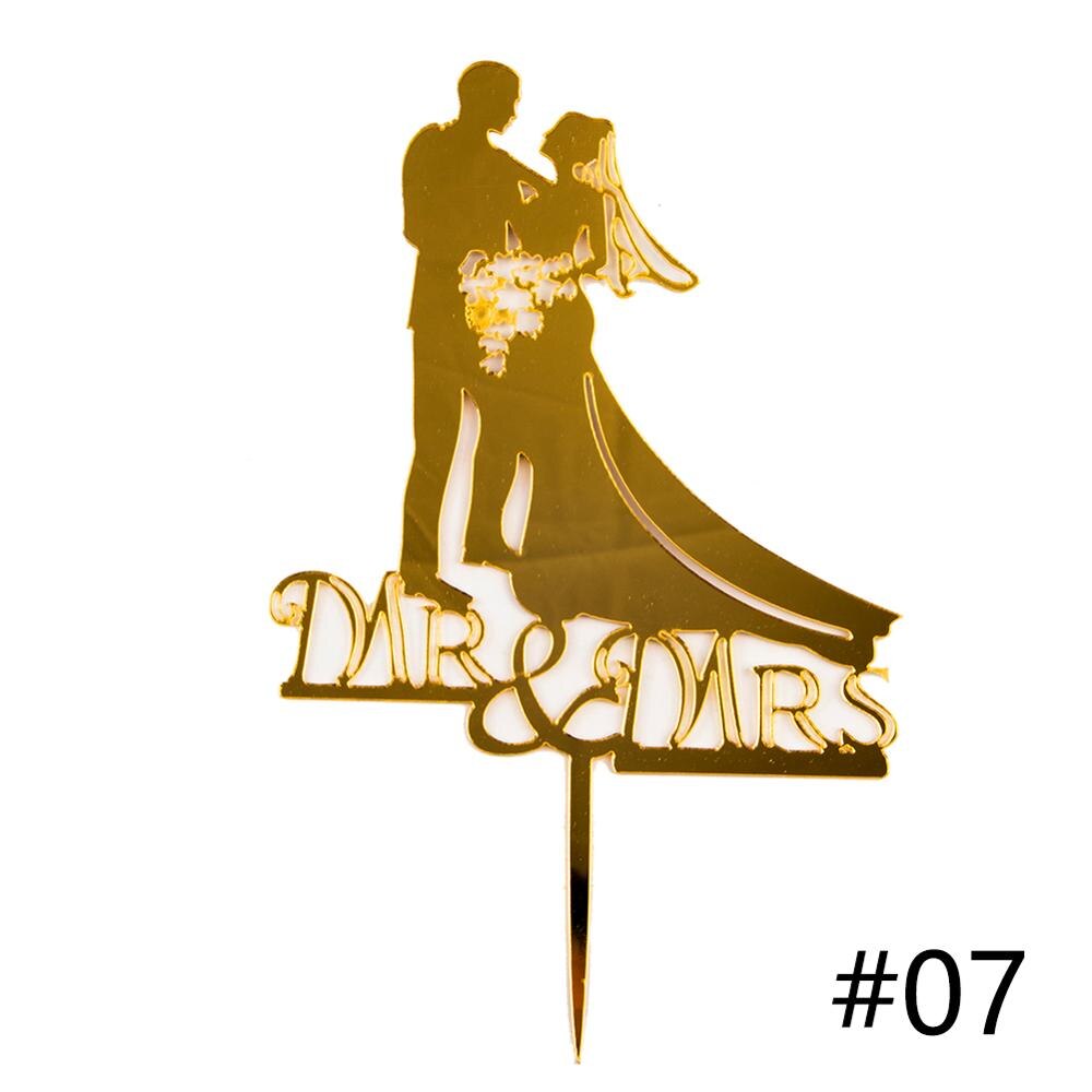 1Pcs Wedding Cake Topper Bride Groom Mr Mrs Acrylic Black Gold Cake Toppers Wedding Decoration Mariage Party Supplies: 07