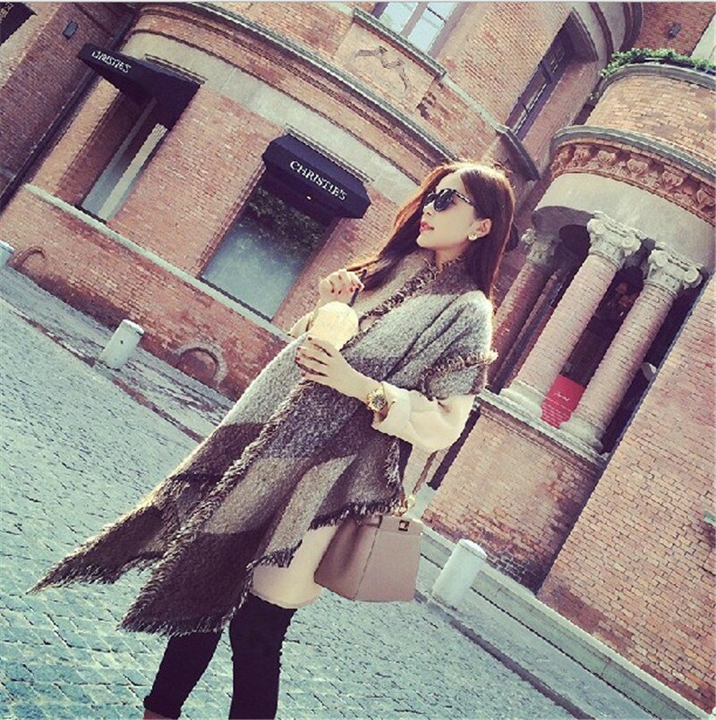 Winter Warm Large Scarves Women's Thick Long Cashmere Winter Wool Blend Soft Plaid Scarf Shawl Wrap Plaid Scarf