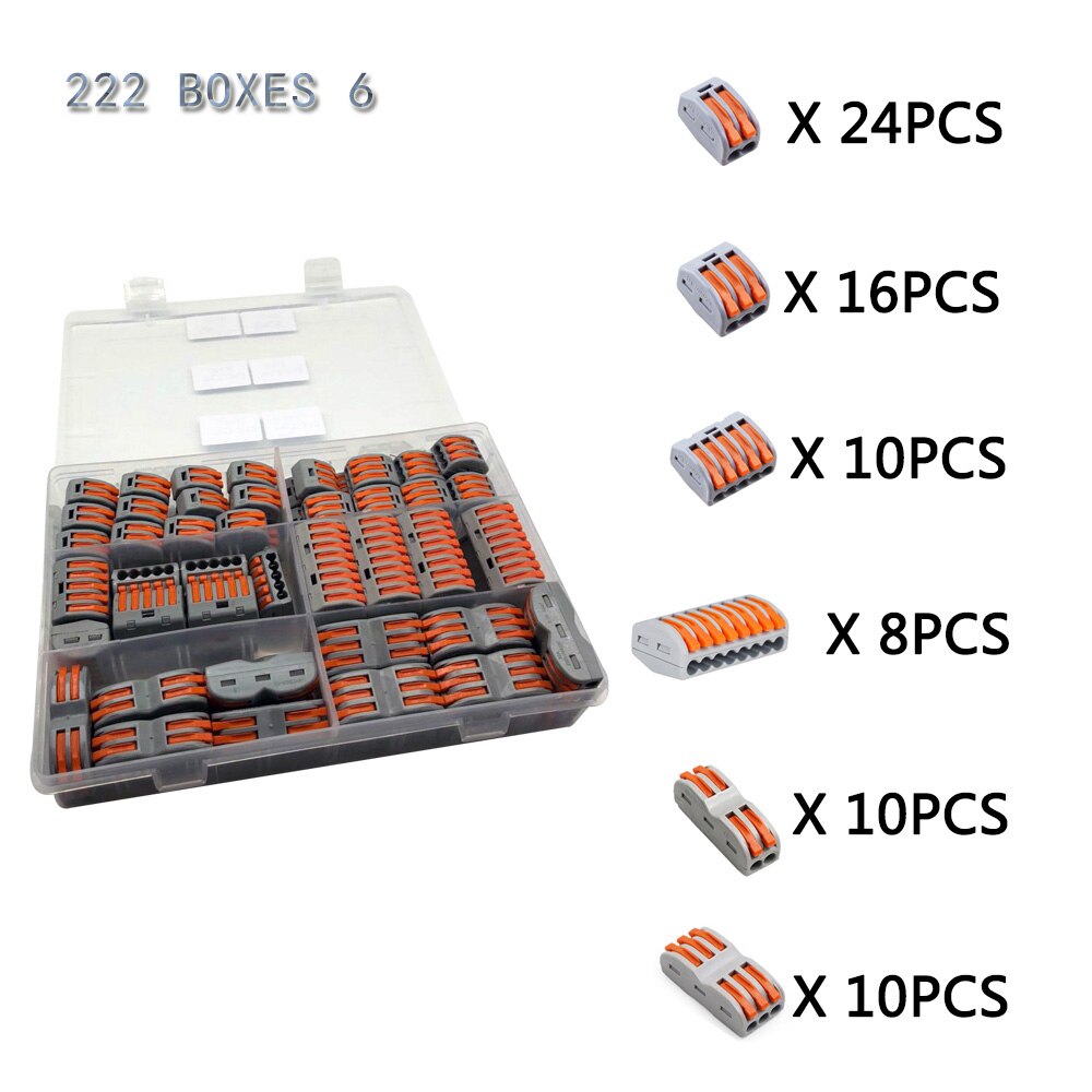 wire connector set box universal compact terminal block lighting wire connector for 3 room hybrid quick connector: 222 Boxes 6