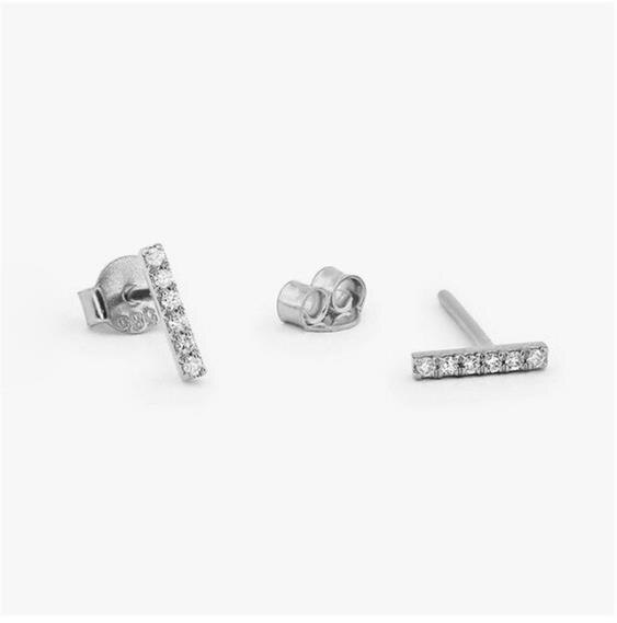 ROXI Minimalist Flat Bar Stud Earrings For Women Geometric T Bar Zircon Birthstone Double Ear Studs 925 Sterling Silver Earrings: Silver