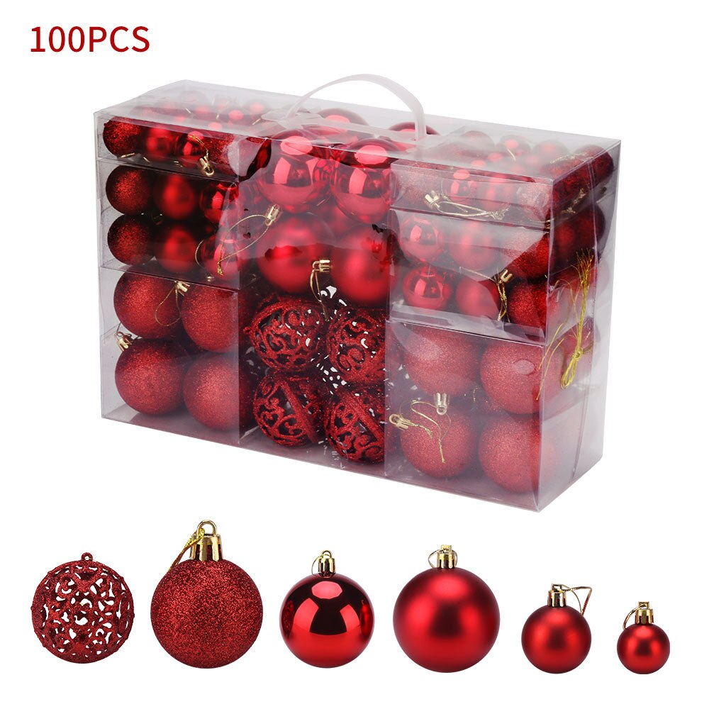 100pcs 3-6cm Gold Sliver Red Metallic Christmas Balls Decor Christmas Tree Balls Xmas Decorartion for Home Noel Year: Red