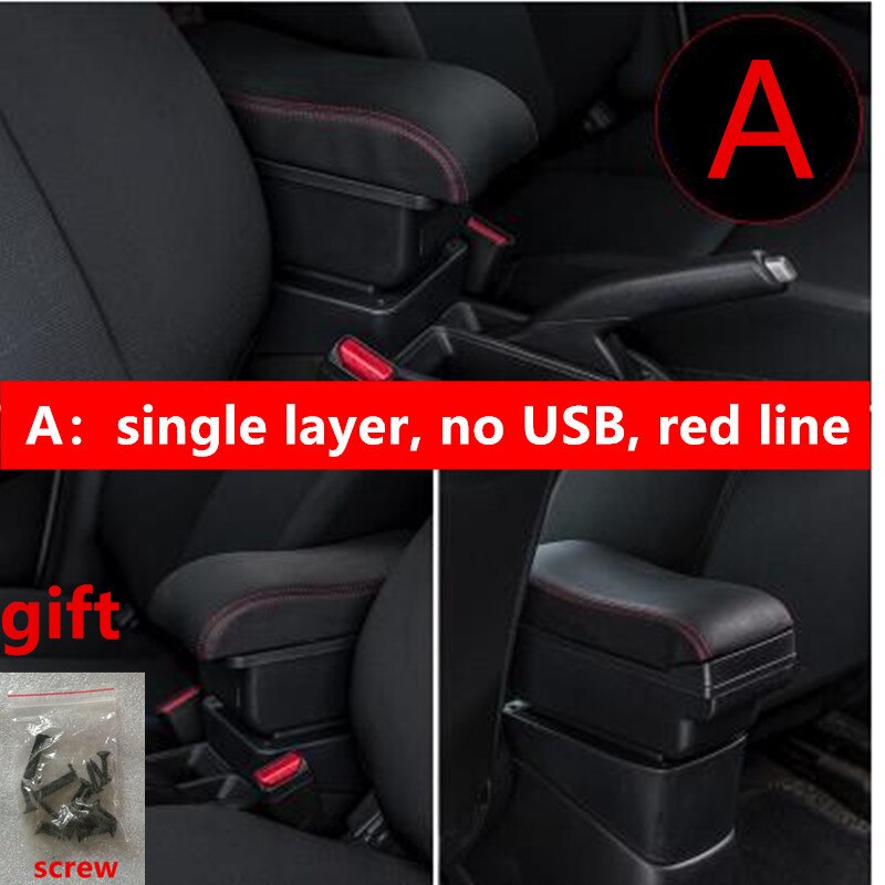 Voor hyundai  i10 armsteun box centrale opbergruimte opbergbox armsteun box met bekerhouder asbak usb-interface 2006: Een zwarte rode lijn