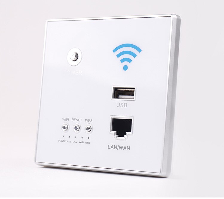 300M Wall Embedded Wireless AP Router Repeater Booster USB Charging Port 1000mA Output Acrylic Panel With RESET WIFI WPS