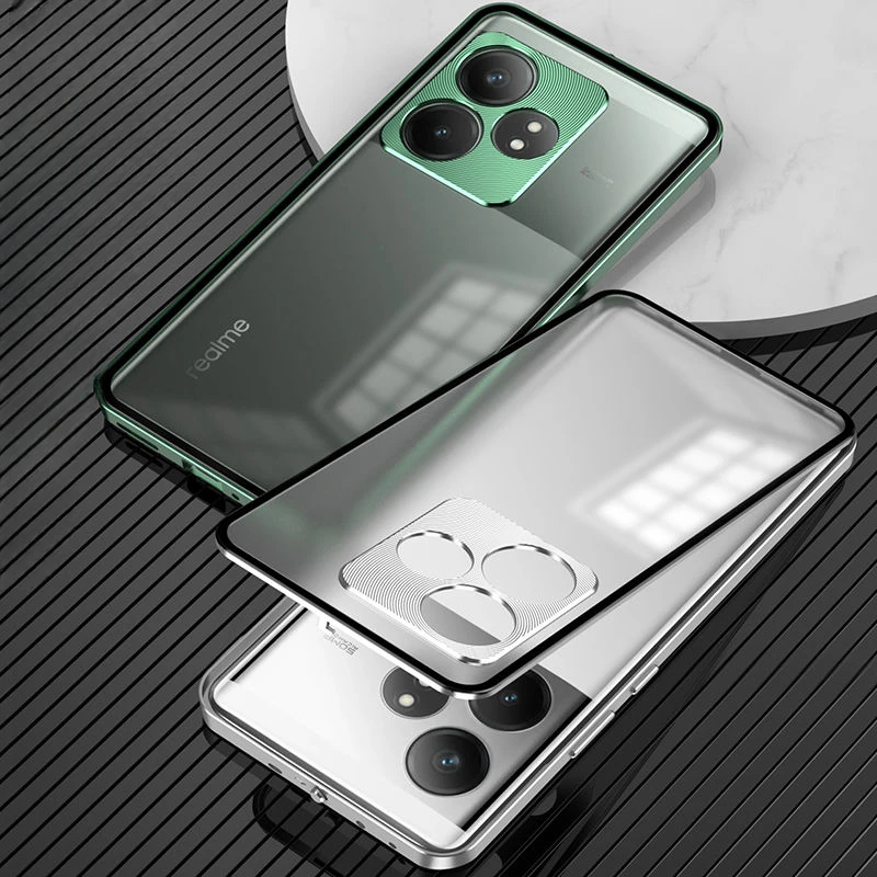 Funda de aleación de aluminio para Realme GT6 GT 6T Neo6 SE, Fundas de vidrio magnéticas para Realme GT 6 Neo 6, Funda de parachoques mate a prueba de golpes