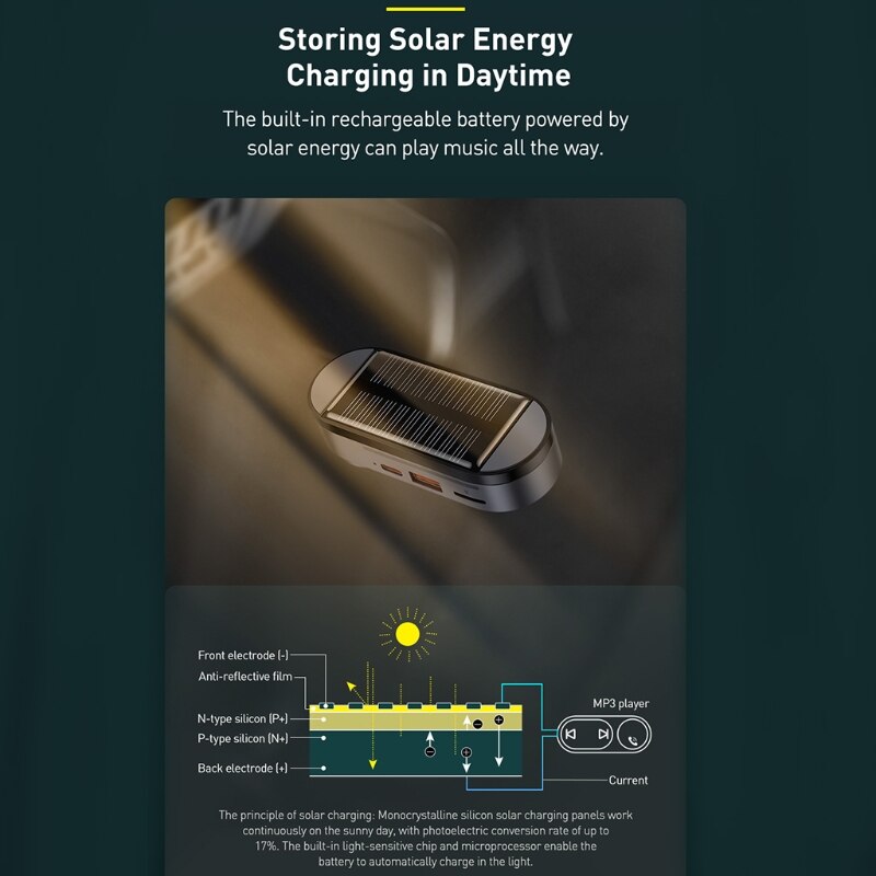 Solar Car FM Transmitter Bluetooth-compatible 5.0 Car Kit Wireless Audio Receiver Aux Handsfree MP3 Player USB Charger