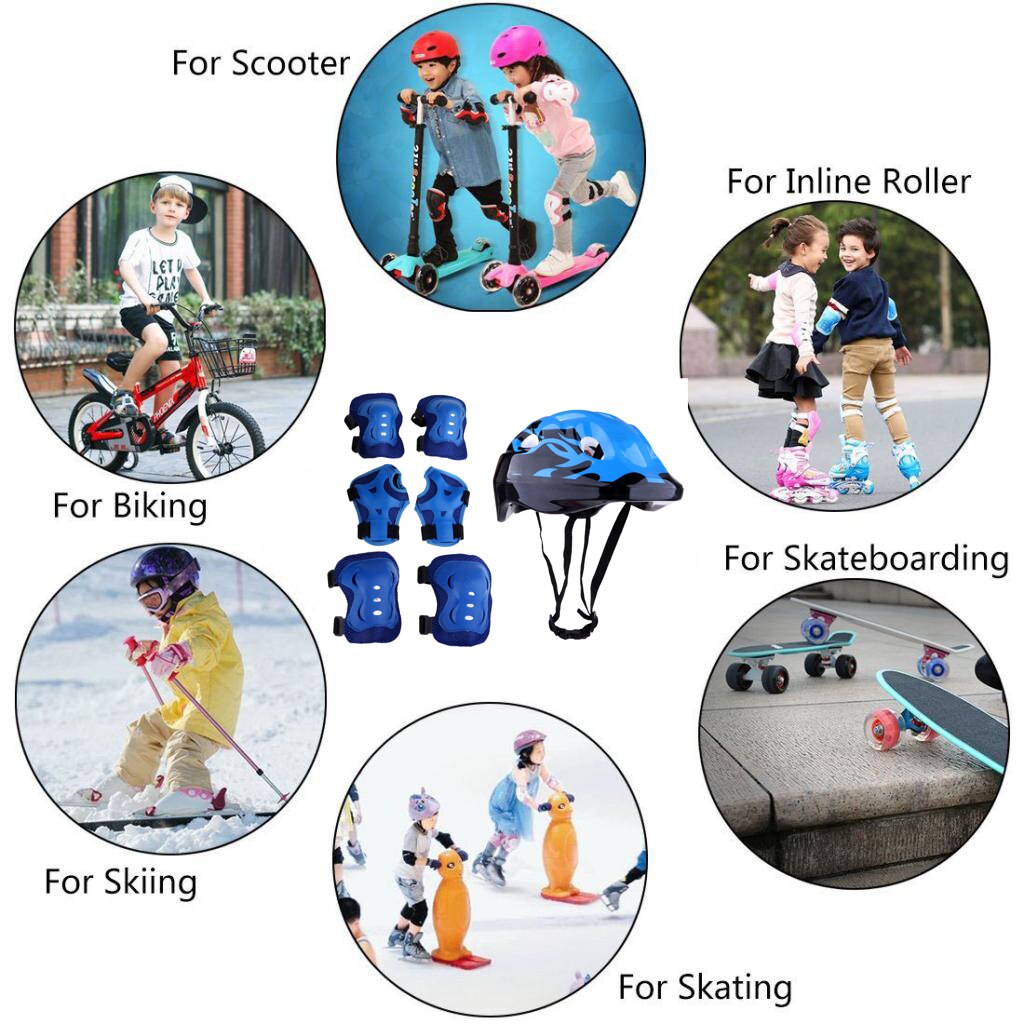 7 Pcs Child Cycling Inline Roller Skating Protective Gear Set - 58-62cm Safety Helmet + Knee &amp; Elbow Pads + Wrist Guards